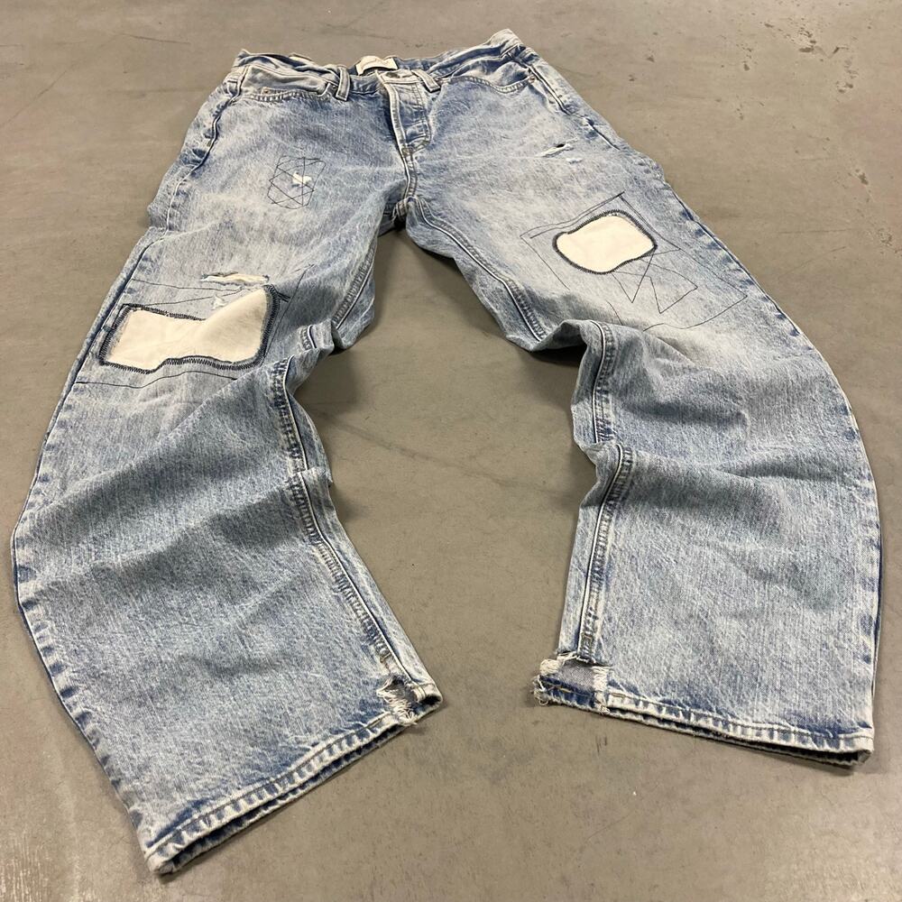 baggy y2k sashiko style patchwork jeans 31x31